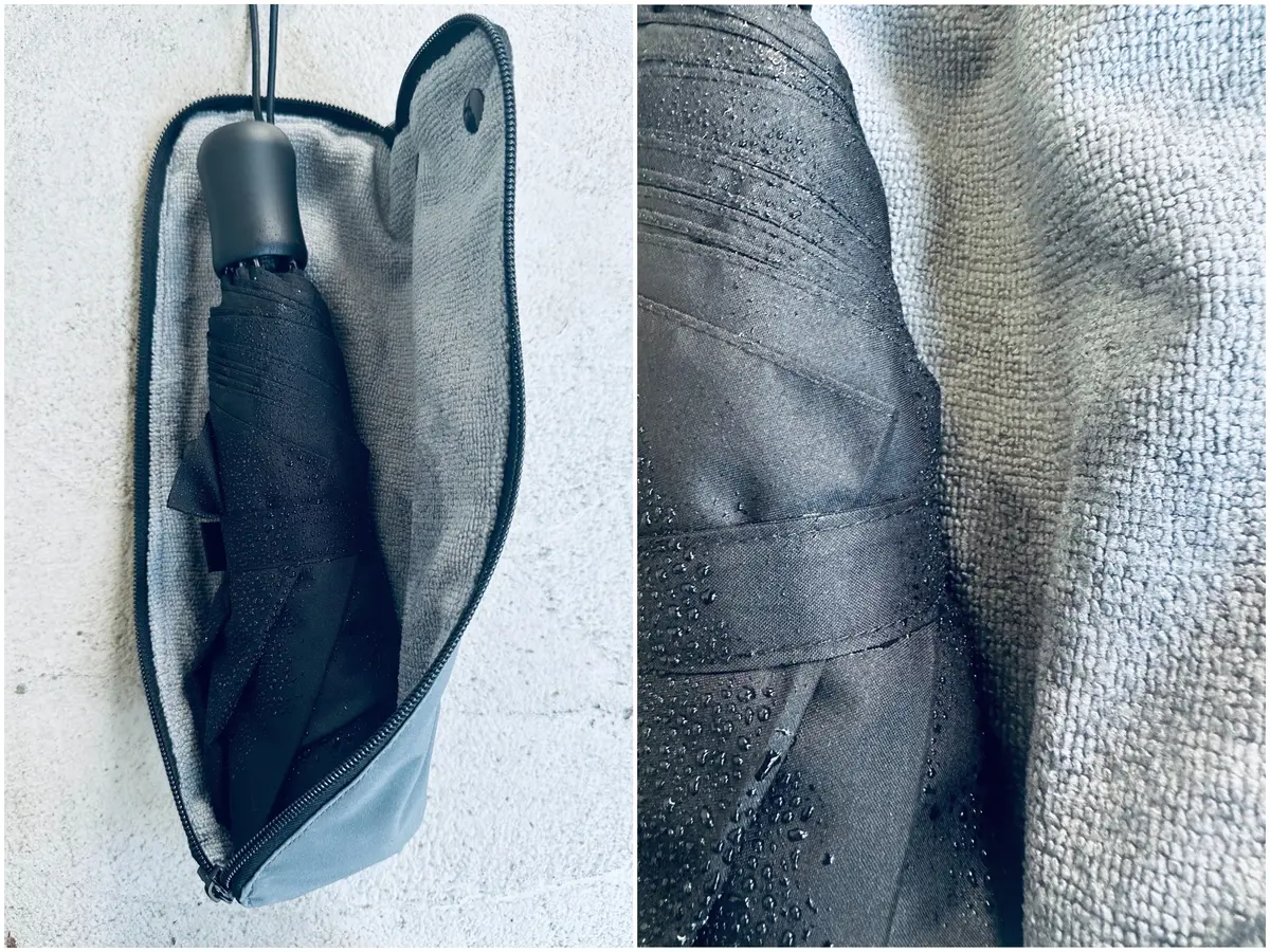 3COINS（スリーコインズ／スリコ）で人気の雨対策グッズ：濡れた折りたたみ傘を入れられるアンブレラポーチ