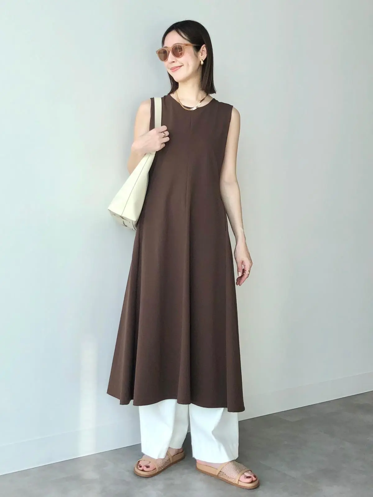 ユニクロ　高身長　ワンピースコーデ