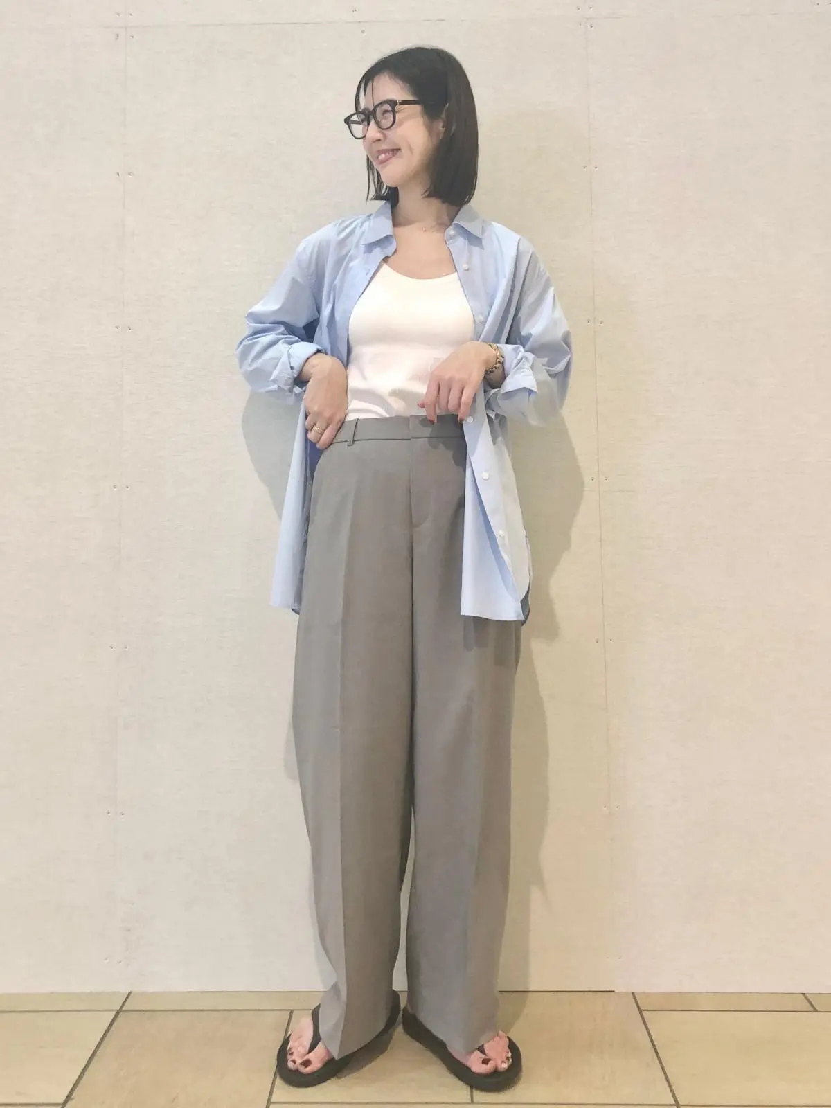 ユニクロ　高身長　シャツコーデ