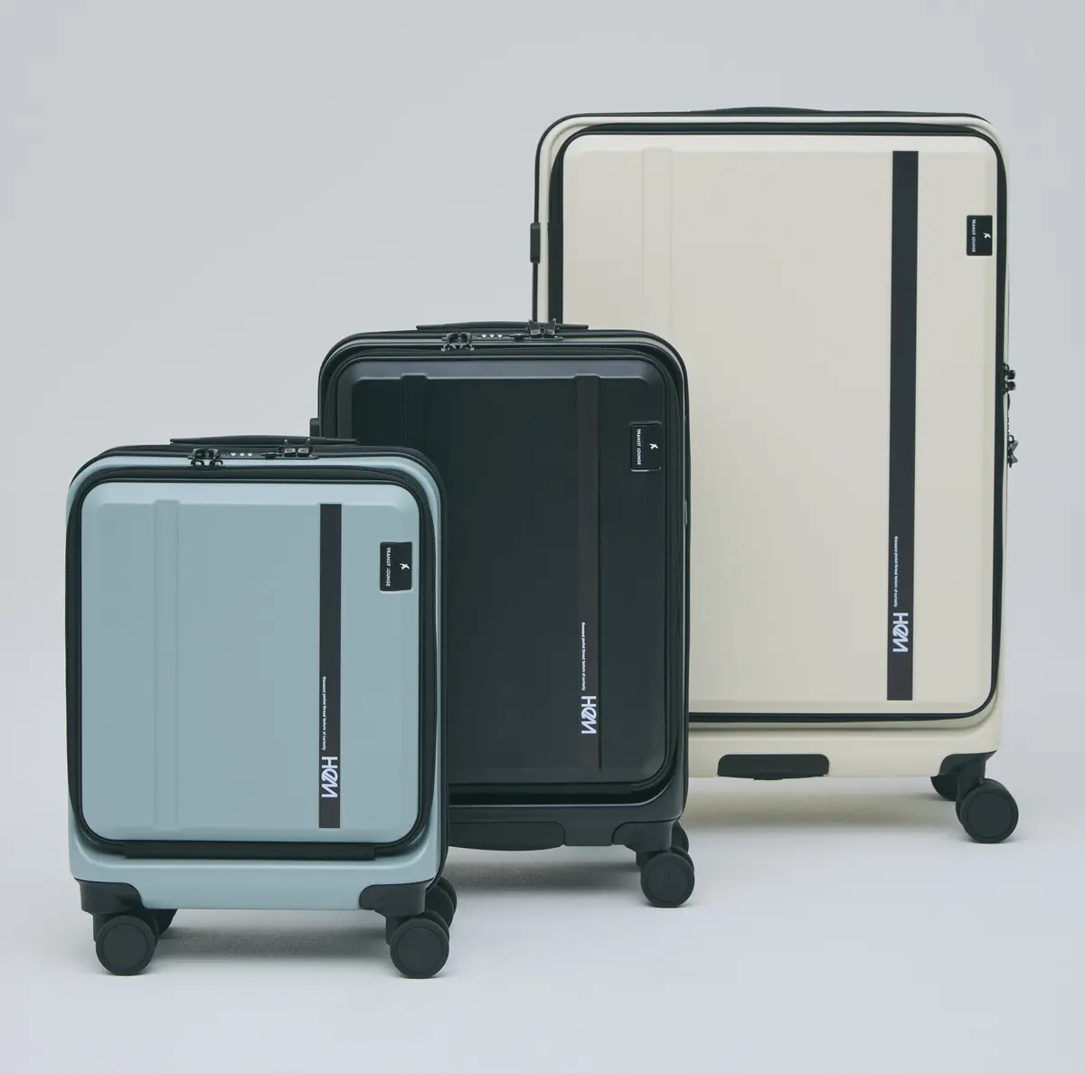 HeM×アメリカンツーリスター　スーツケースはスタイリッシュな3サイズ×3色展開　大きさの比較