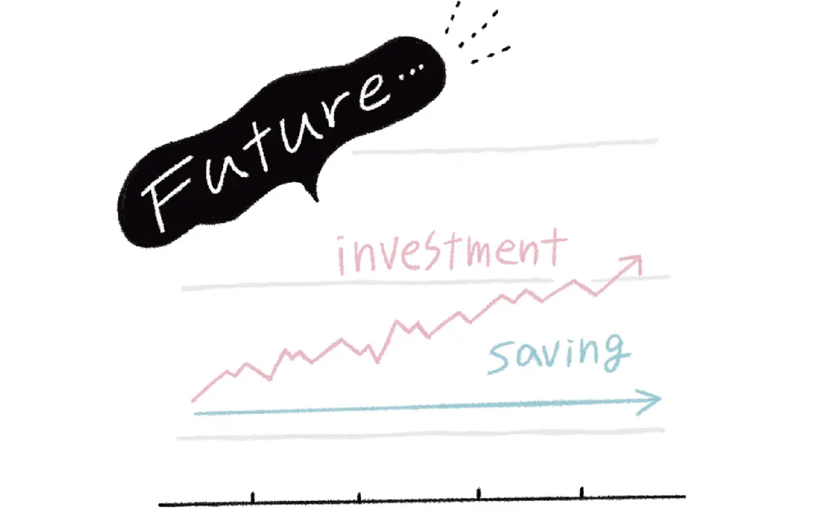 貯金と投資のグラフのイラスト