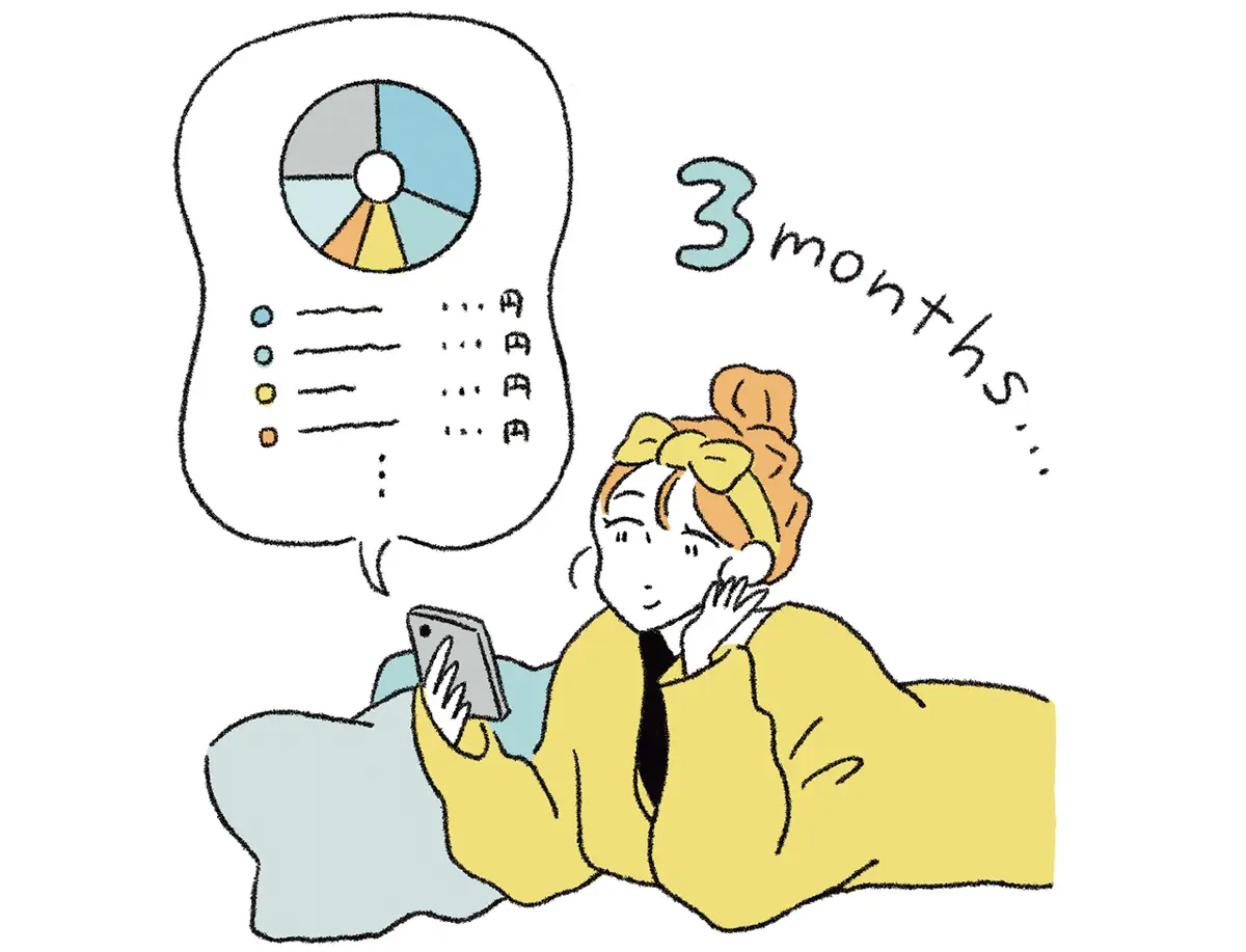 3か月分の予算を計算している女性のイラスト