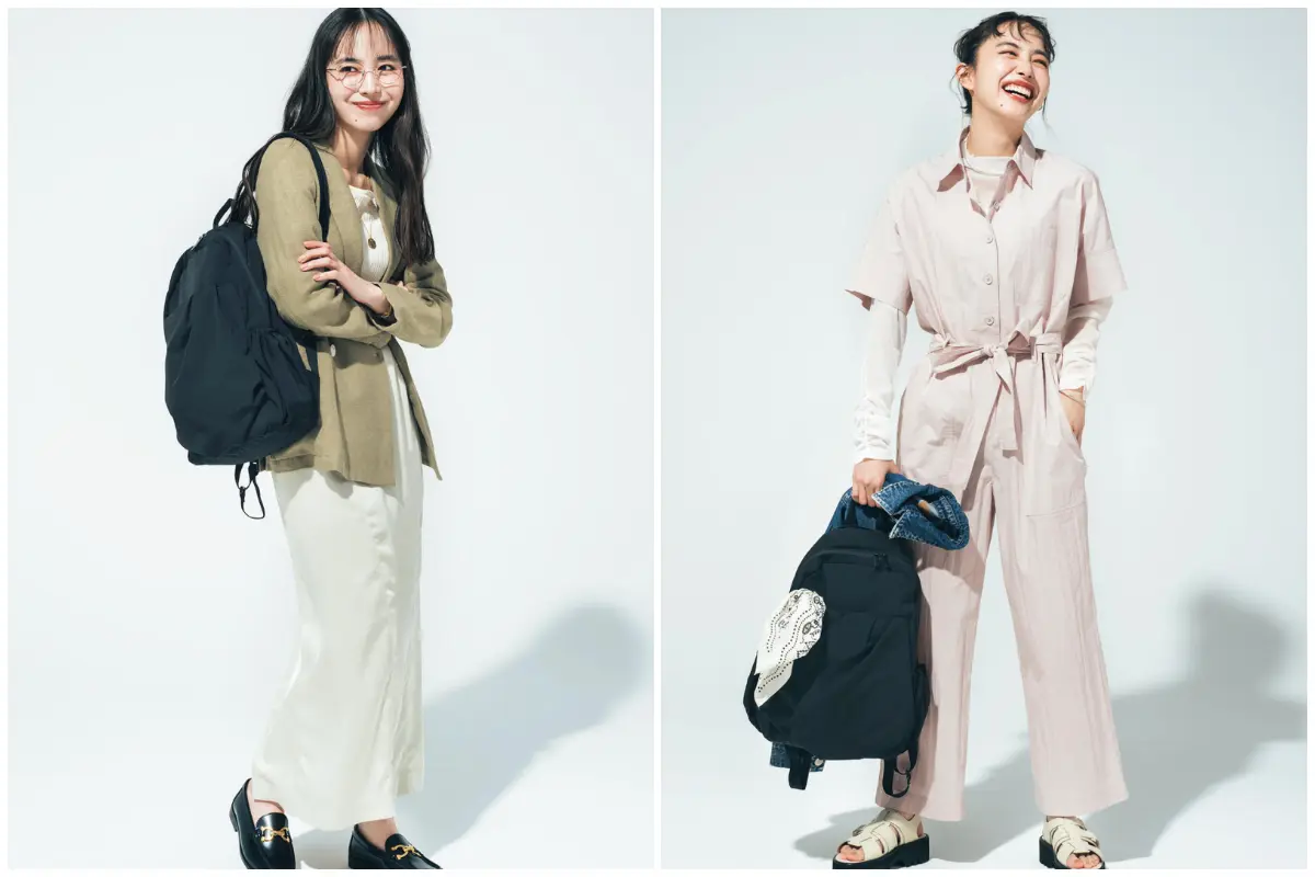 emmiの黒リュックを持つきれいめコーデの女性