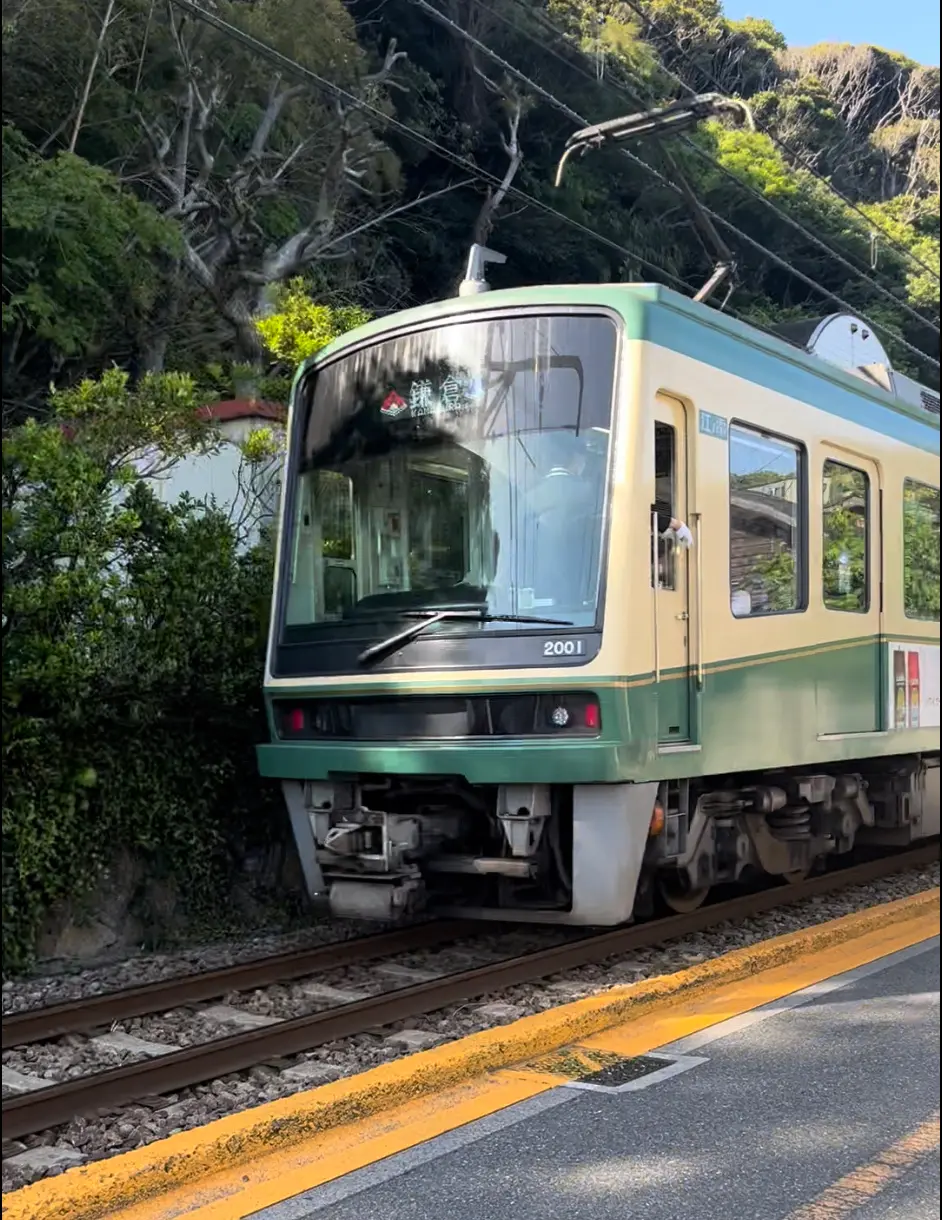 柵のない線路を走る江ノ島電鉄