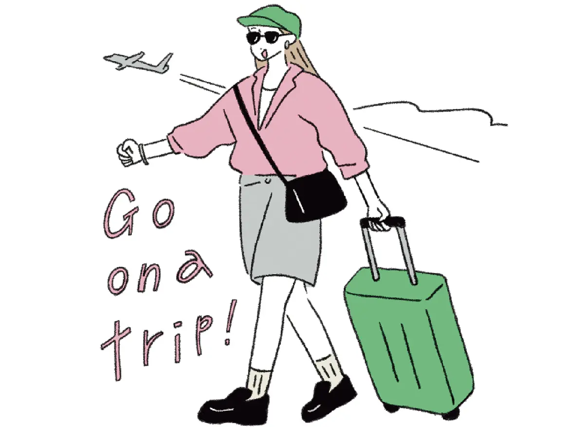 Go on a trip! 女性が旅行に向かうイラスト