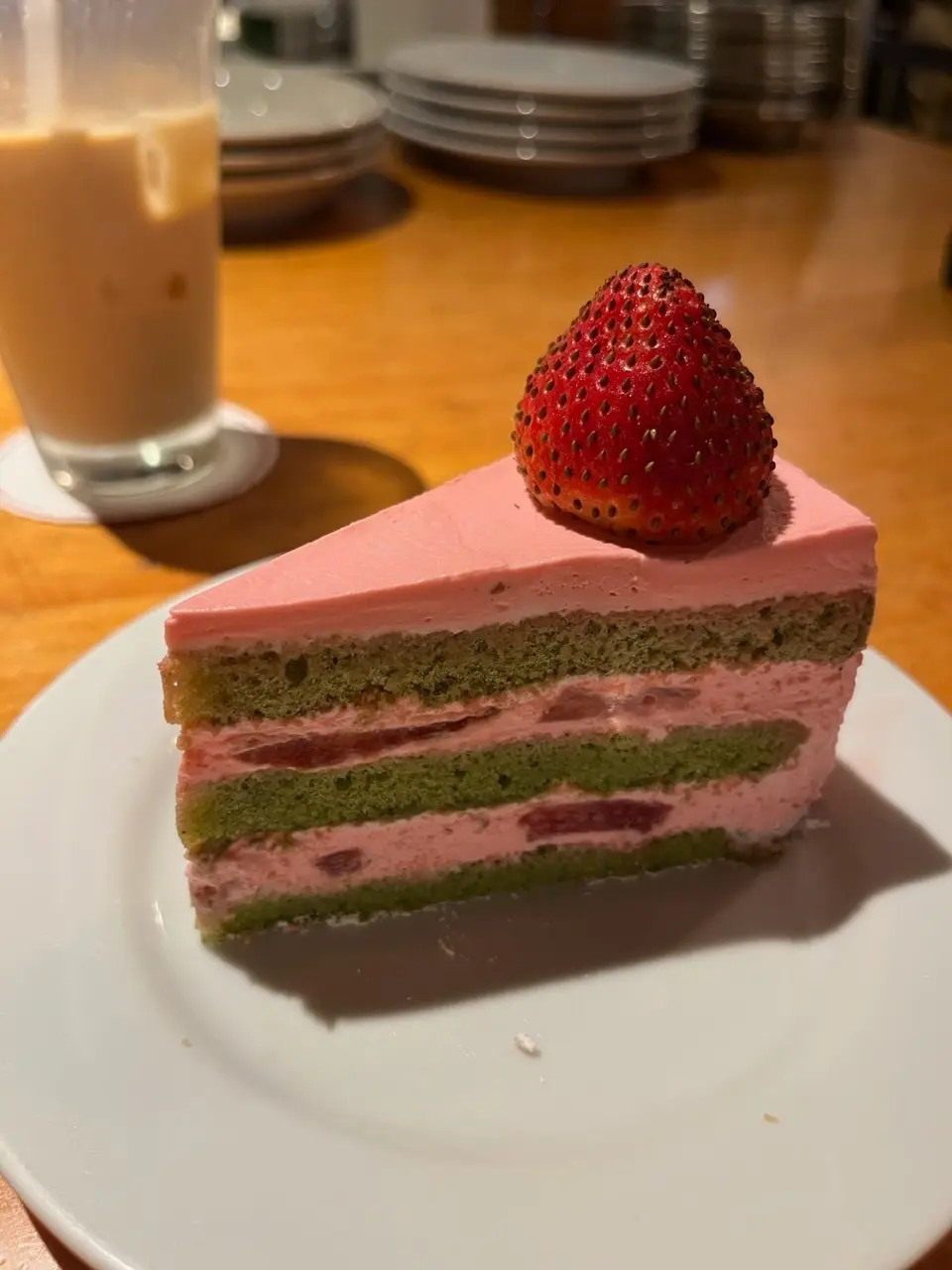 ピンクショートケーキのクローズアップ