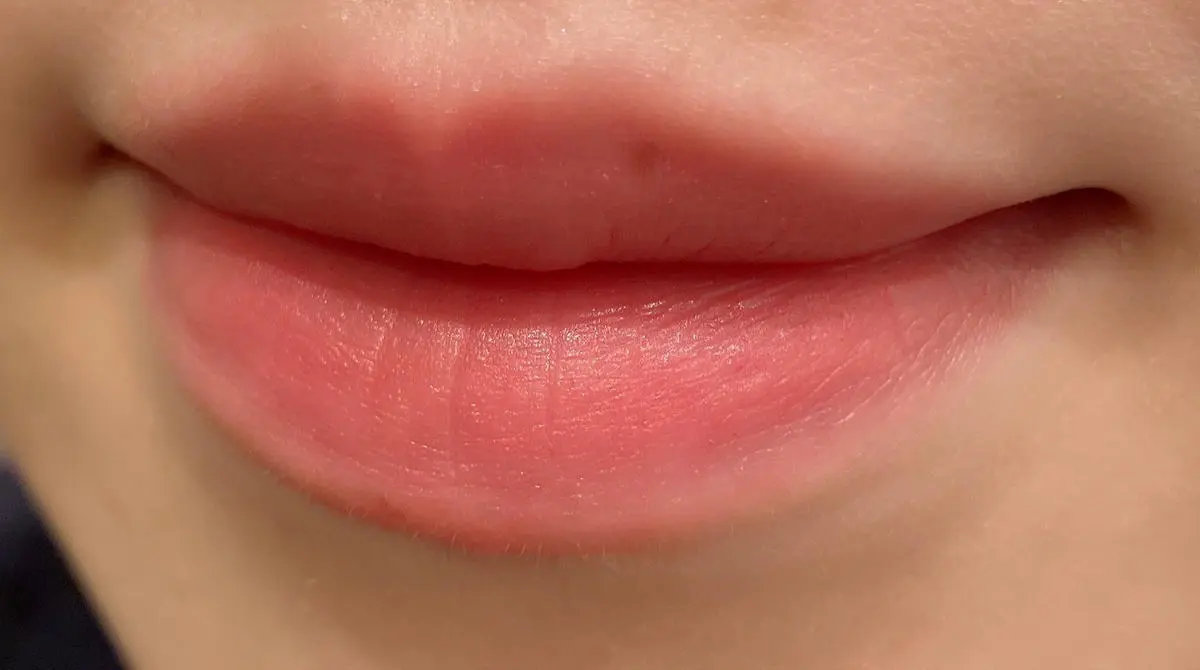 カネボウルージュスターブリーズ「EX1 Melodious Coral」を塗った口