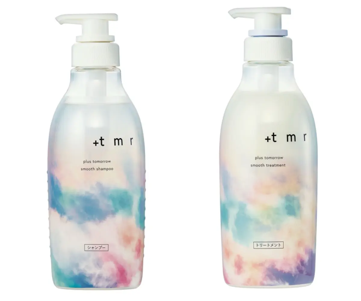 +tmr（プラストゥモロー） （左）プラストゥモロー スムース シャンプー 470mL、（右）プラストゥモロー スムース トリートメント 470mL 各オープン価格