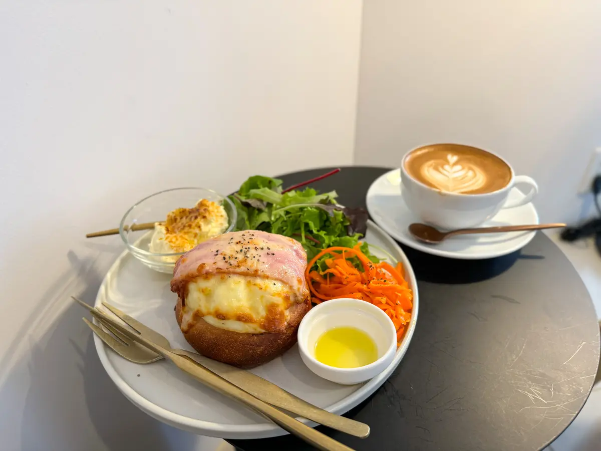 クロックムッシュ　カフェラテ　モーニング　プレートごはん　shirockcoffee シロックコーヒー　sh:rock coffee 韓国っぽカフェ　天満橋カフェ　大阪カフェ