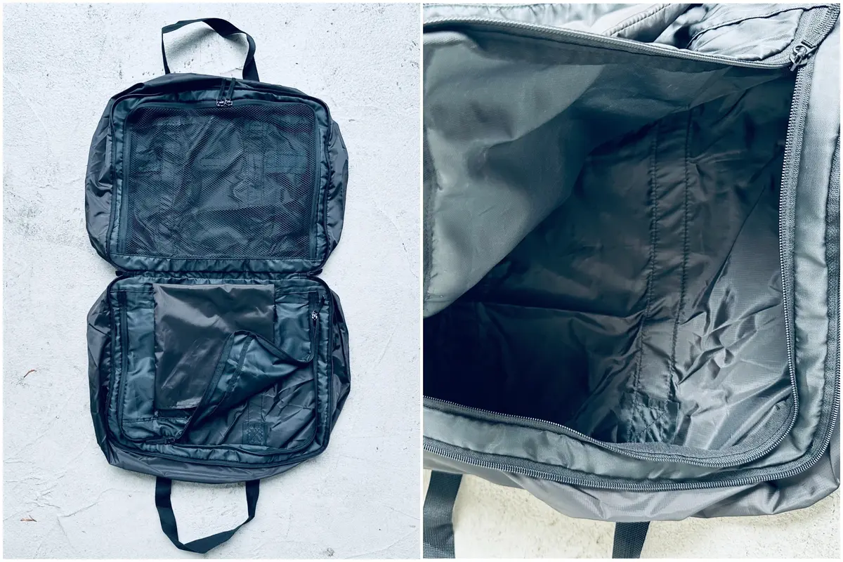 無印良品のたためる 撥水 旅に便利なボストンバッグ75L用の中身