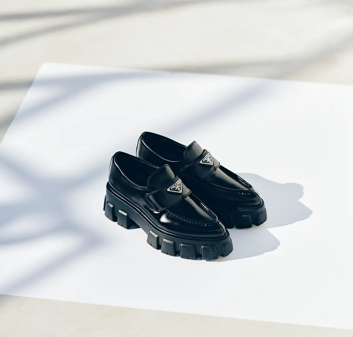 “Prada Monolith” Brushed Leather Loafers
