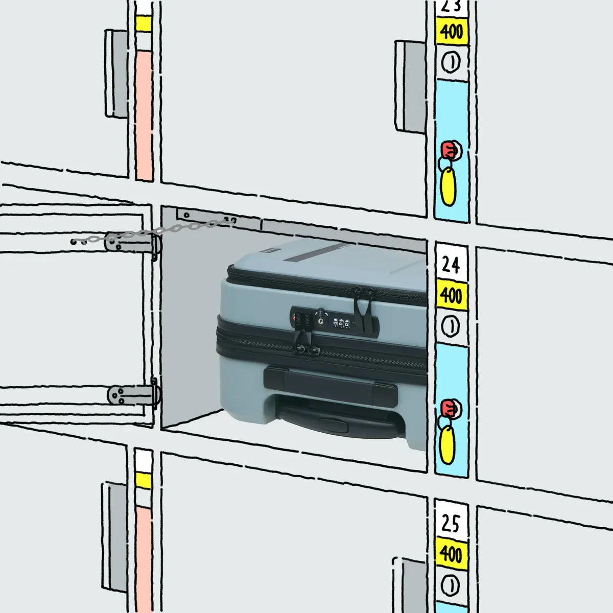 イラストイメージ　『HeM』×『TRANSIT LOUNGE』 “SSサイズ“スーツケースはコインロッカーに入れられるコンパクトさが魅力
