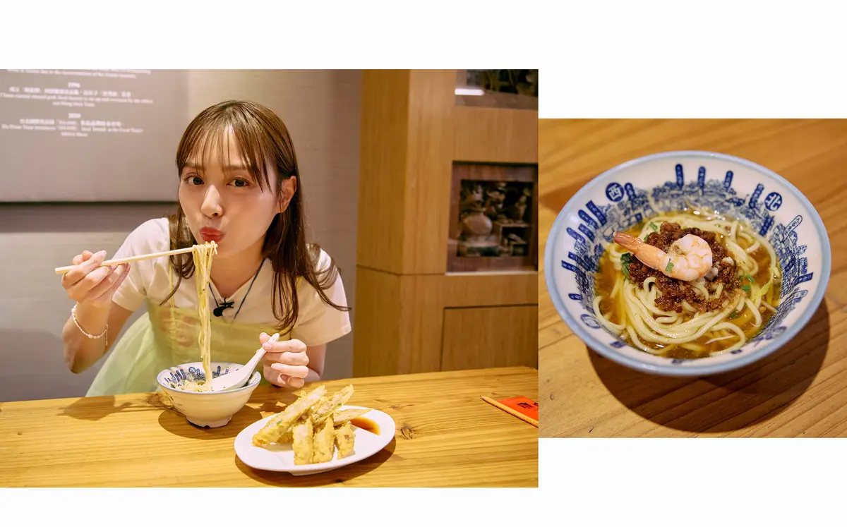 南台湾の名店 度小月担仔面の担仔面 食事中の内田理央