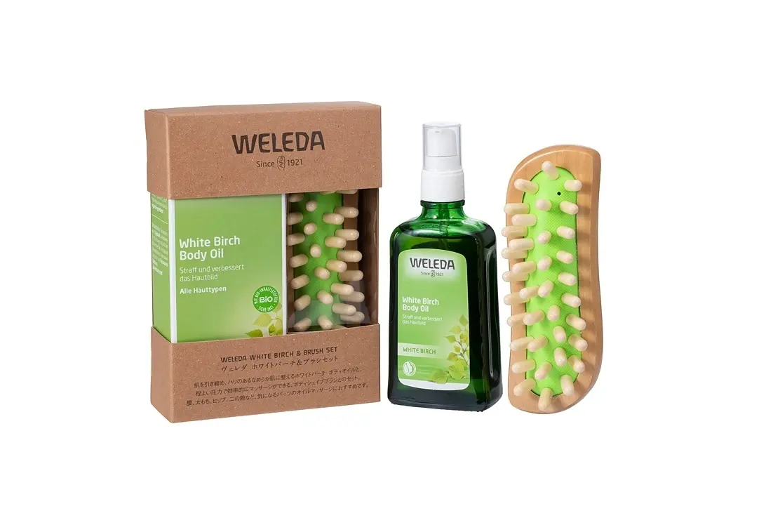 スリミング　ご自愛美容　製品画像　WELEDA ホワイトバーチ＆ブラシセット ヴェレダ ホワイトバーチボディオイル マッサージオイル