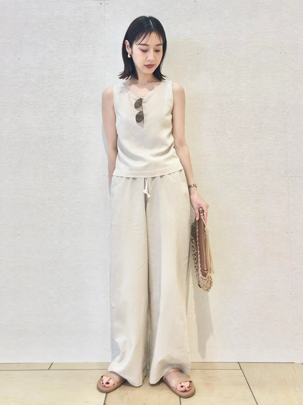 ユニクロ　レジャーコーデ　セットアップ