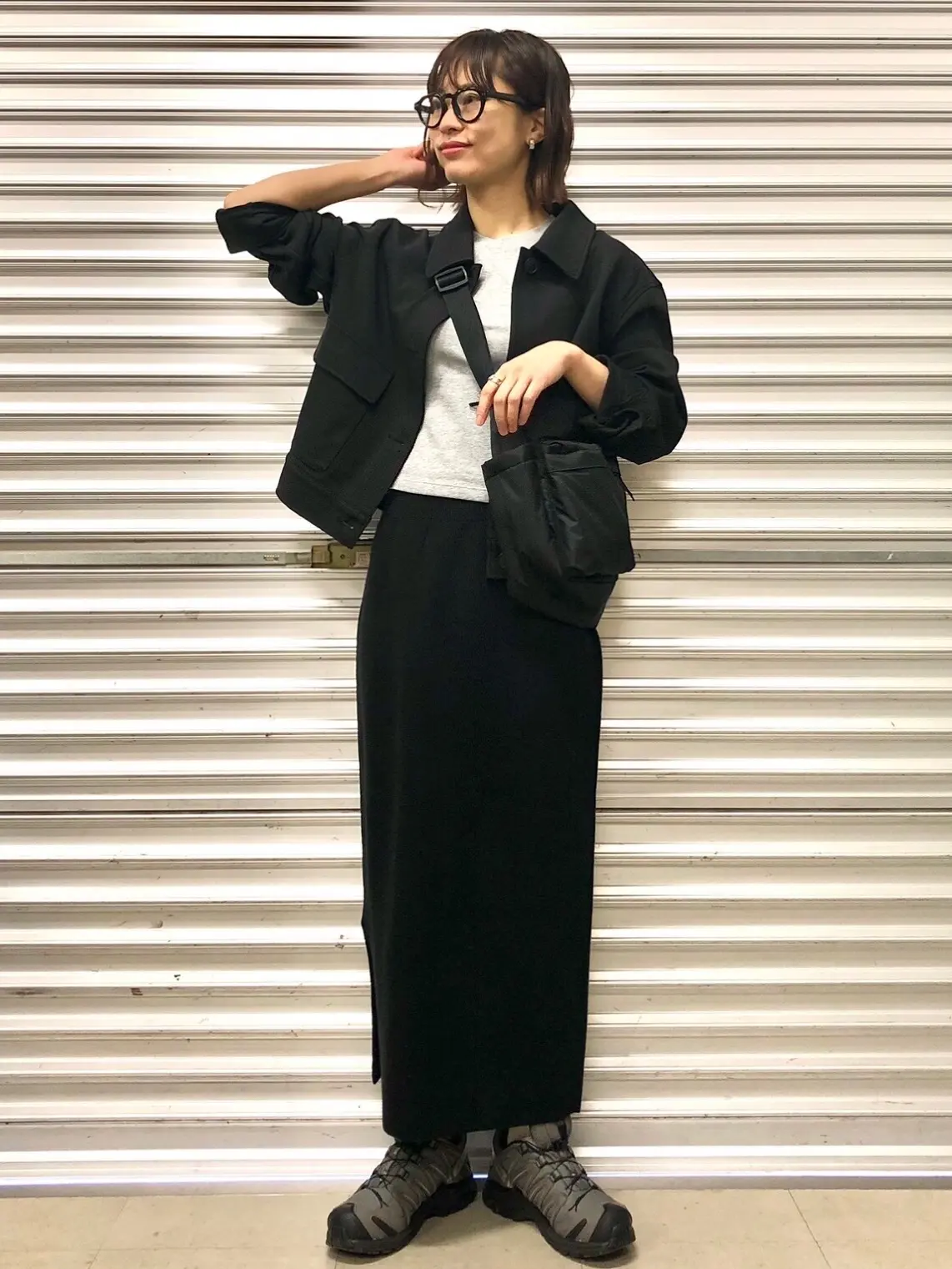 ユニクロ　マルチポケットショルダーバッグ　セットアップコーデ