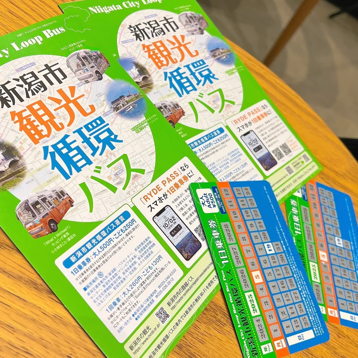 新潟観光循環バスのパンフレットとチケット