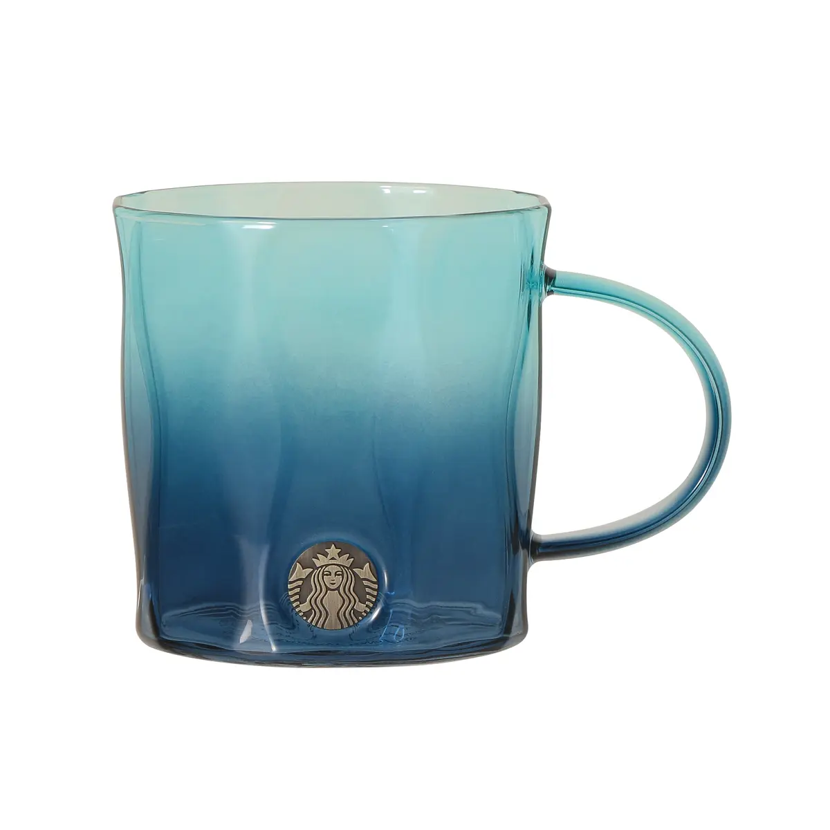 スタバ新作グッズ「耐熱グラスマグメダルデュアルブルーグラデーション355ml 」