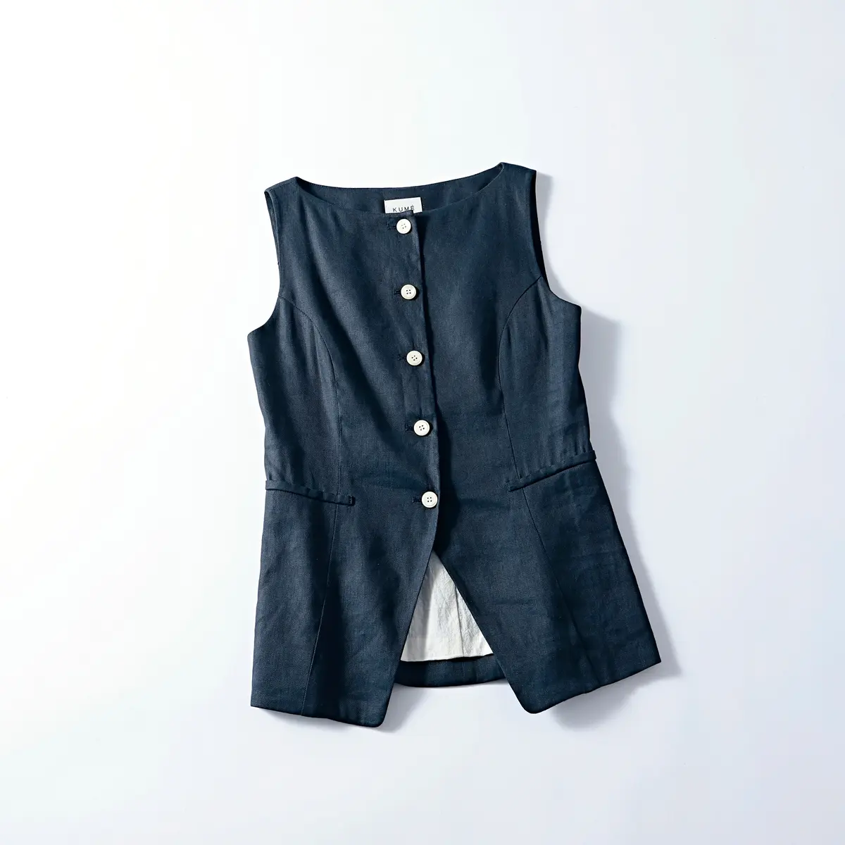 KUME リネン ボートネック ベスト ネイビー S（Linen Boat-neck