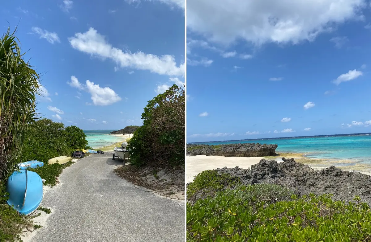 与論島（左）「寺崎海岸」（右）「トゥマイビーチ」