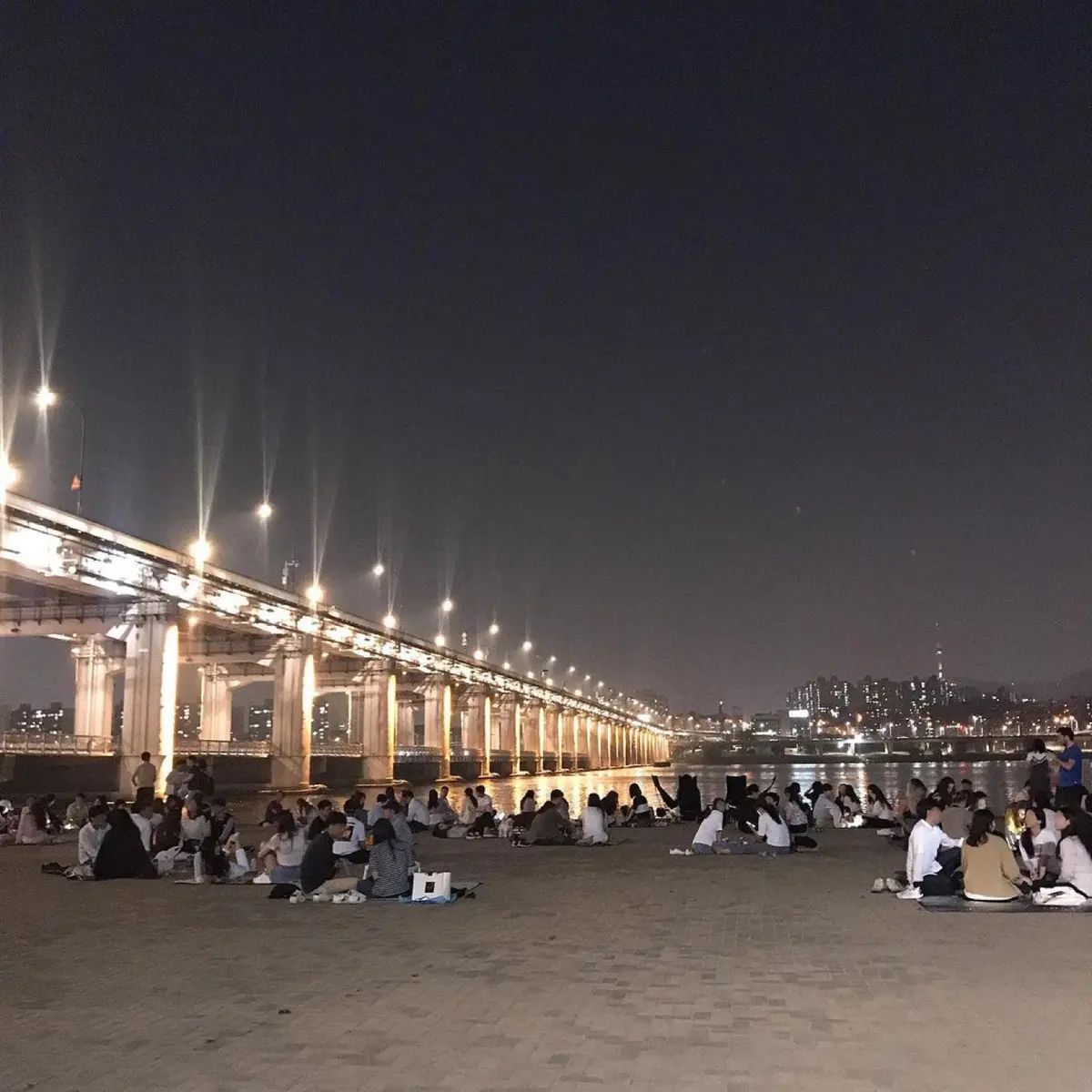韓国・ソウル　夜の漢江公園