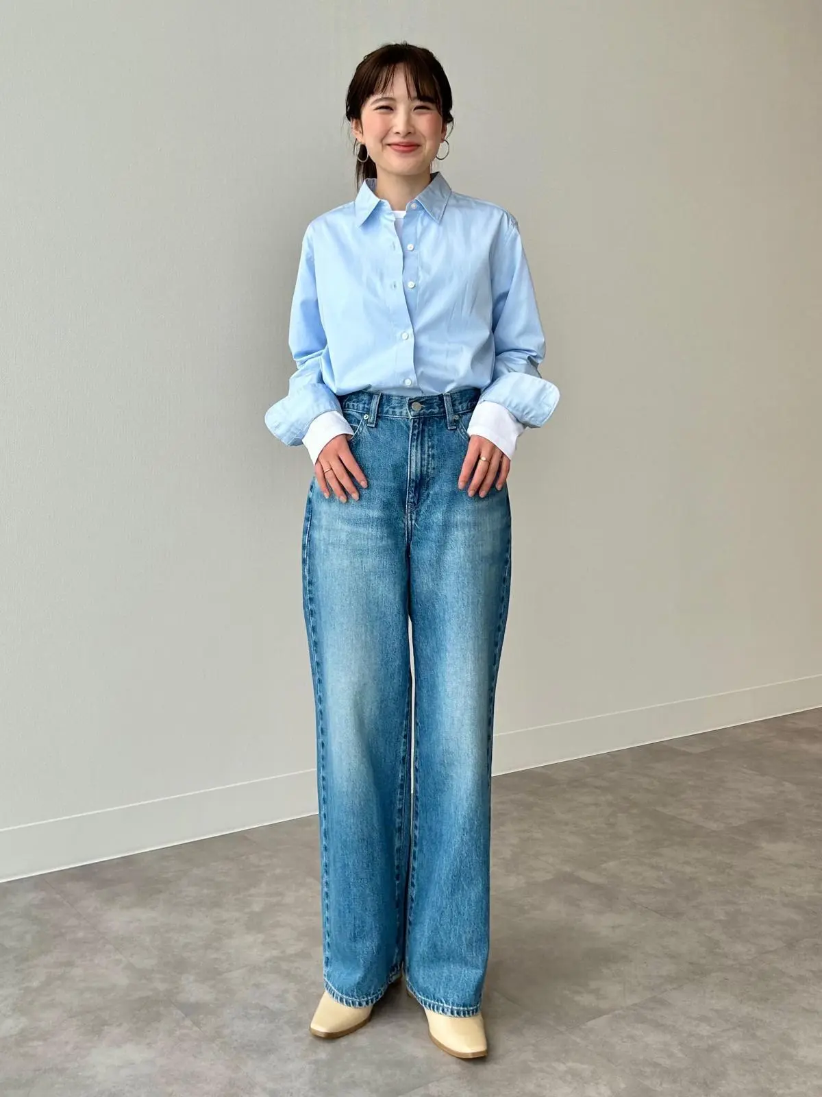 ユニクロ　小柄　シャツコーデ