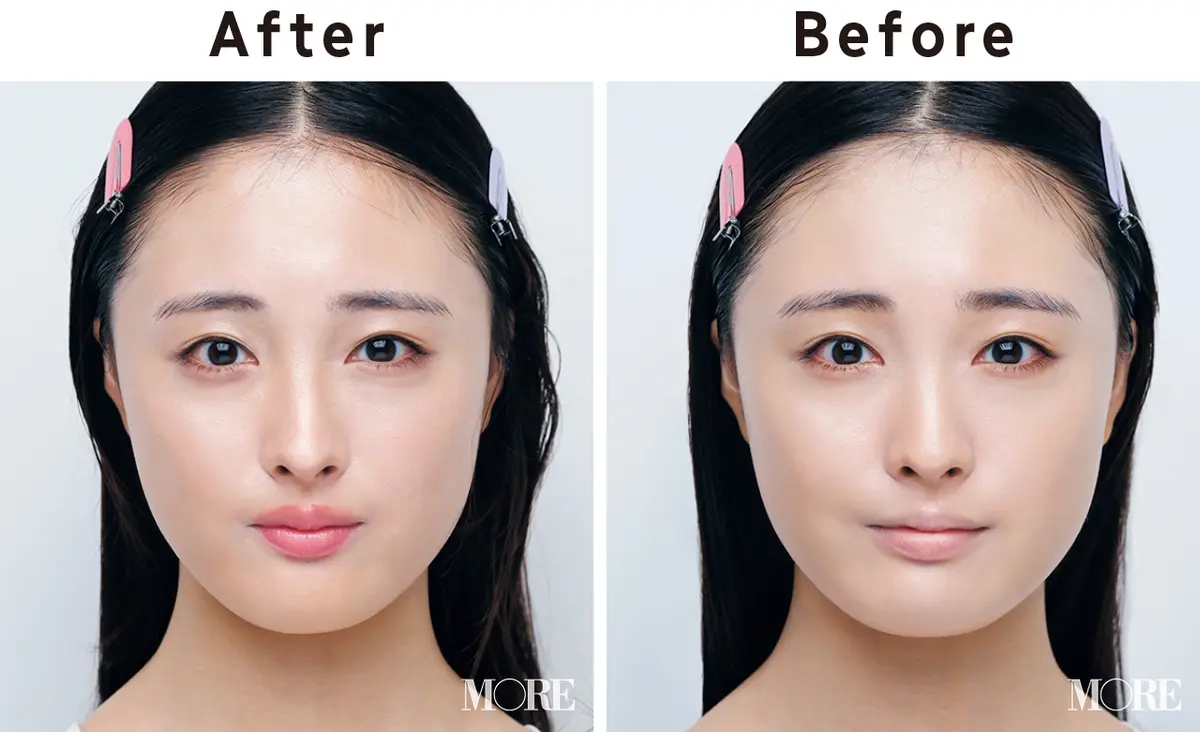 ハイライターとシェーディングでメイクしたビフォーアフター