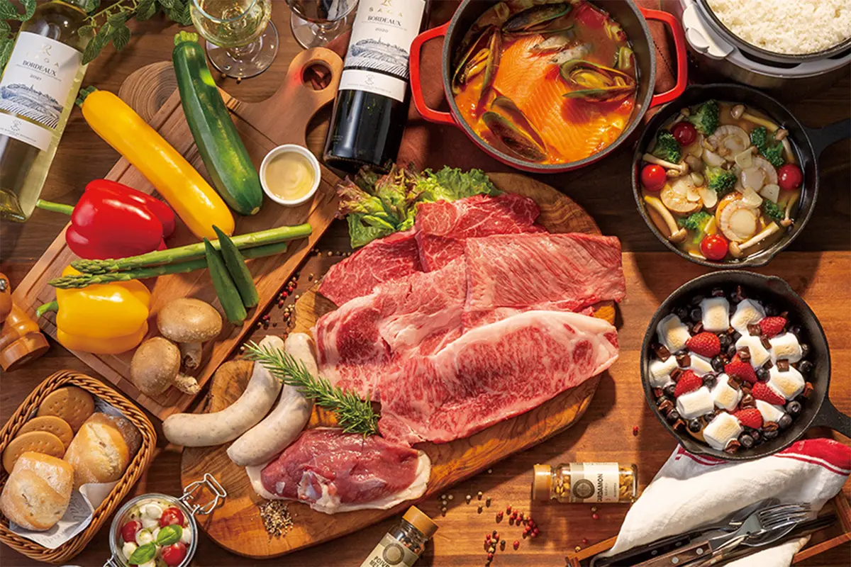 プレミアムBBQ：那須高原和牛に加え、鴨ロースや旬の食材を使った料理を堪能できる豪華コース。