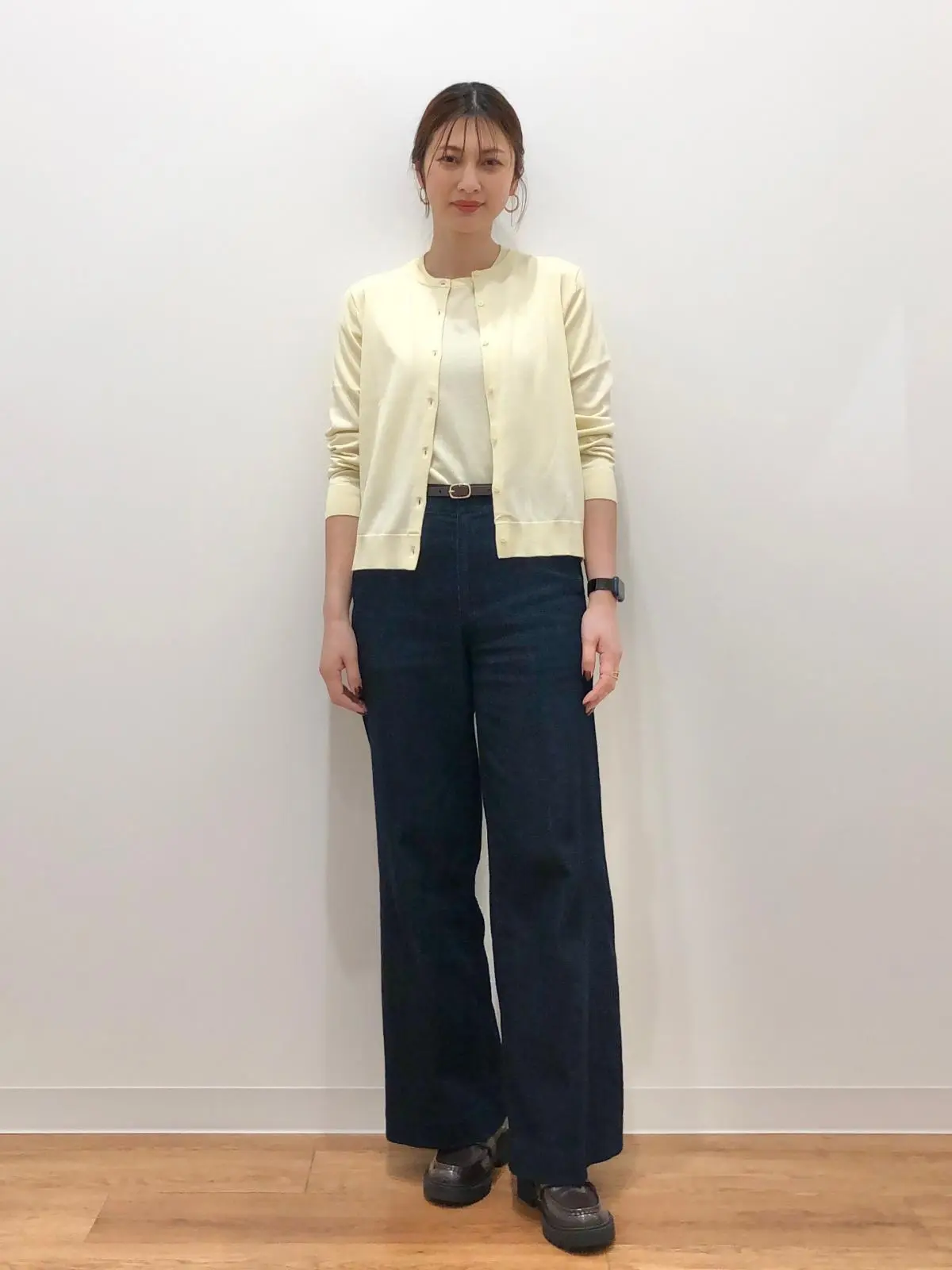 ユニクロ　高身長　カーディガンコーデ