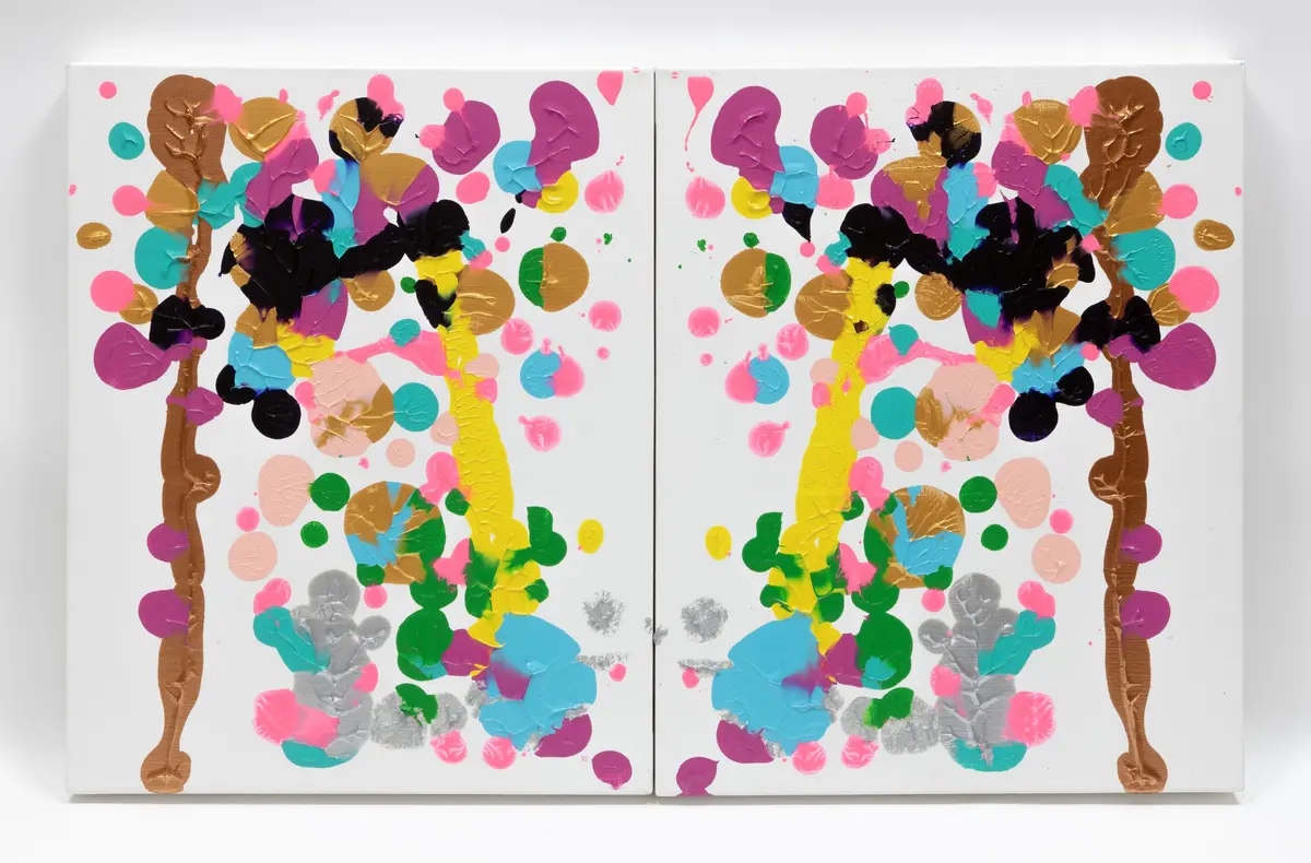 “Delicious=Happy” 2012 (set of two works), Mixed media on canvas, 505mm x 405mm x 45mm each