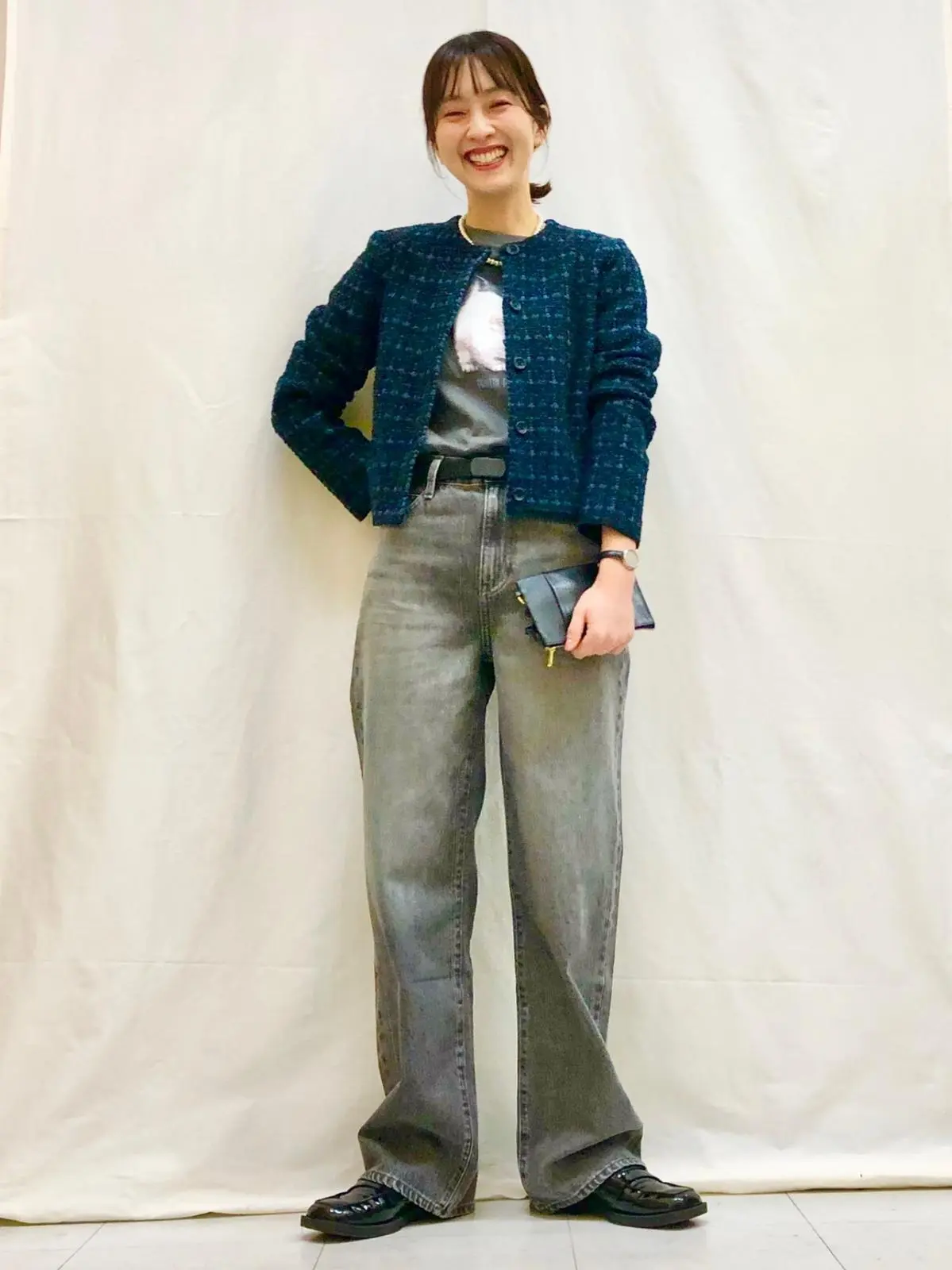 ユニクロ　リブポロカーディガン　アンサンブル　パンツコーデ