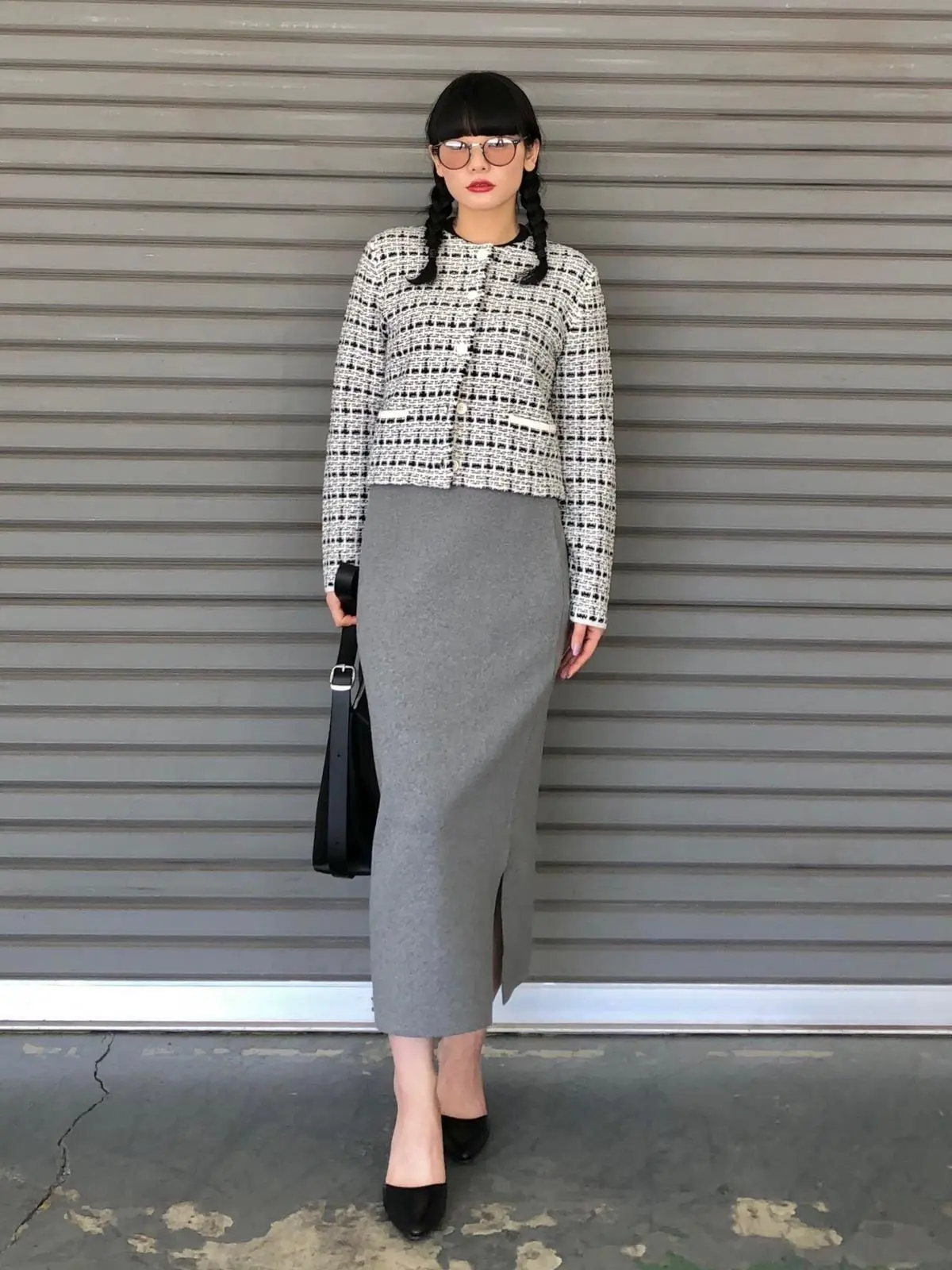 ユニクロ　リブポロカーディガン　ワイドパンツコーデ