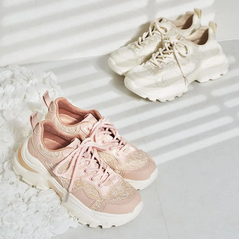 レース×ジャガード厚底スニーカー　ORTR