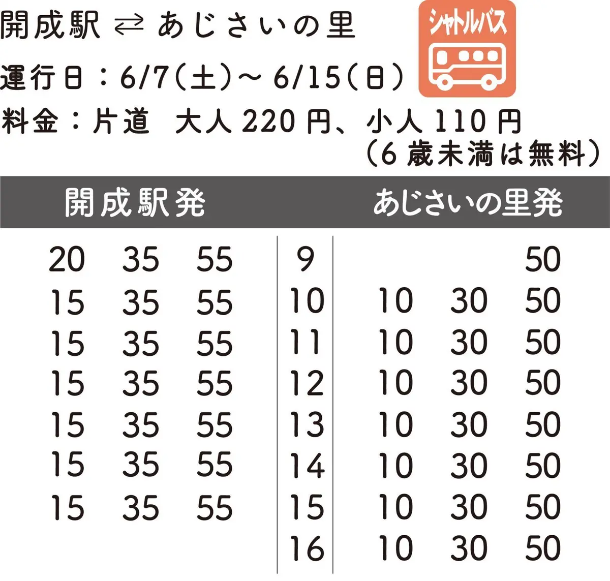 シャトルバス時刻表