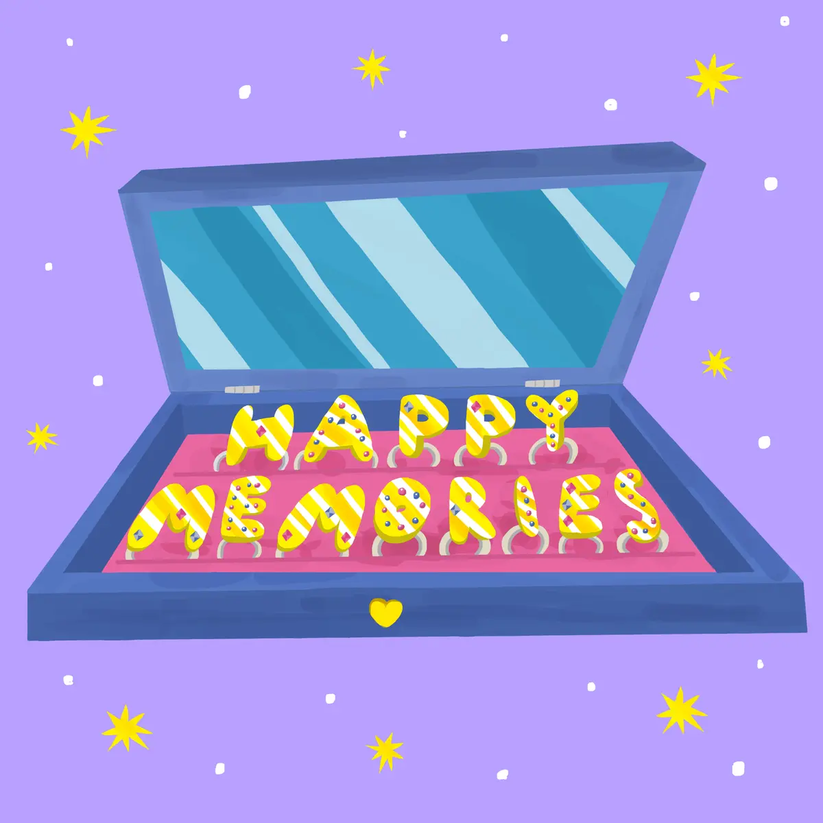 ギフトボックスに幸せな思い出がつまっているイメージイラスト