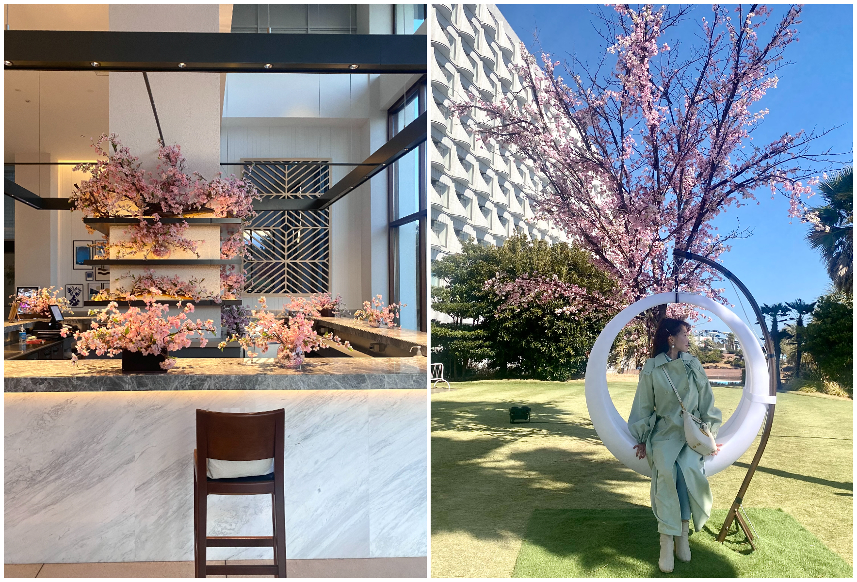 桜の装飾がされた大磯プリンスホテル。SAKURAPARK