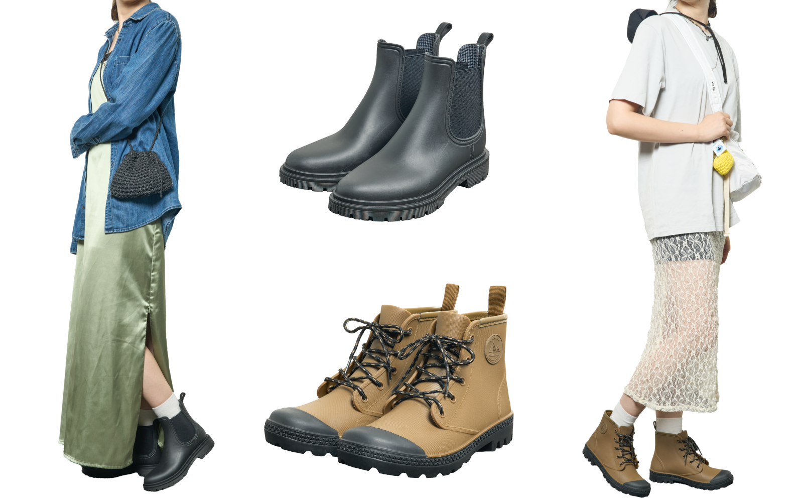 レインシューズ、コスパで考えたら『ワークマン』が強い！きれいめコーデ、フェスコーデにはどう履く？