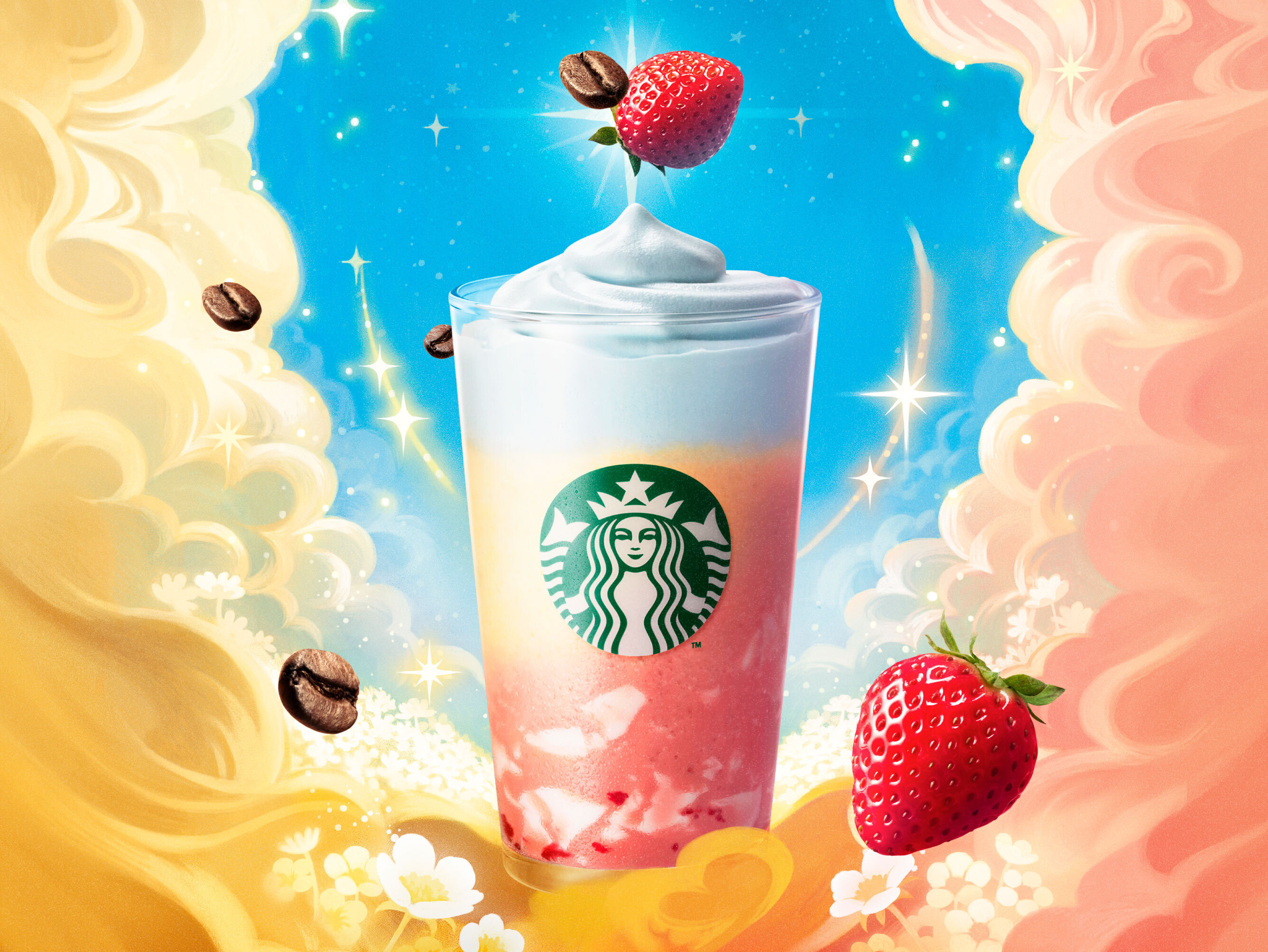 【スタバ 新作】味も色も変わる「春空 ミルクコーヒー フラペチーノ(R)」登場！ 渋谷パルコでプリクラが撮れる限定イベントも