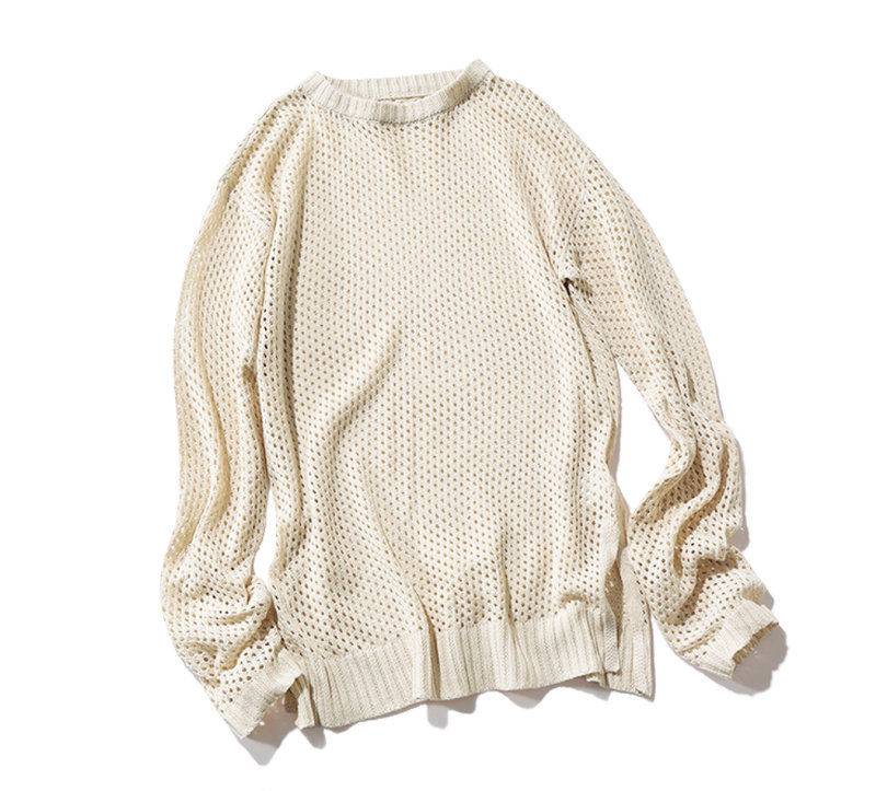 シーズンレスに着まわせるベーシックな服 メッシュのクルーネックニット