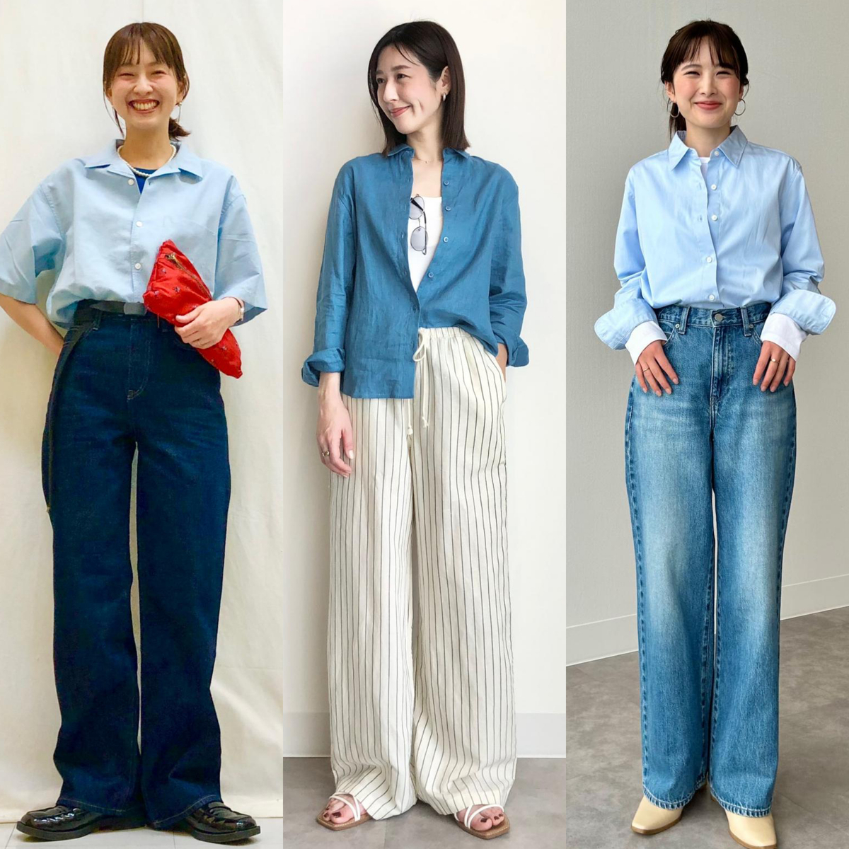 【ユニクロ 万能すぎるブルーシャツコーデ7選】トレンドの着こなしをチェック