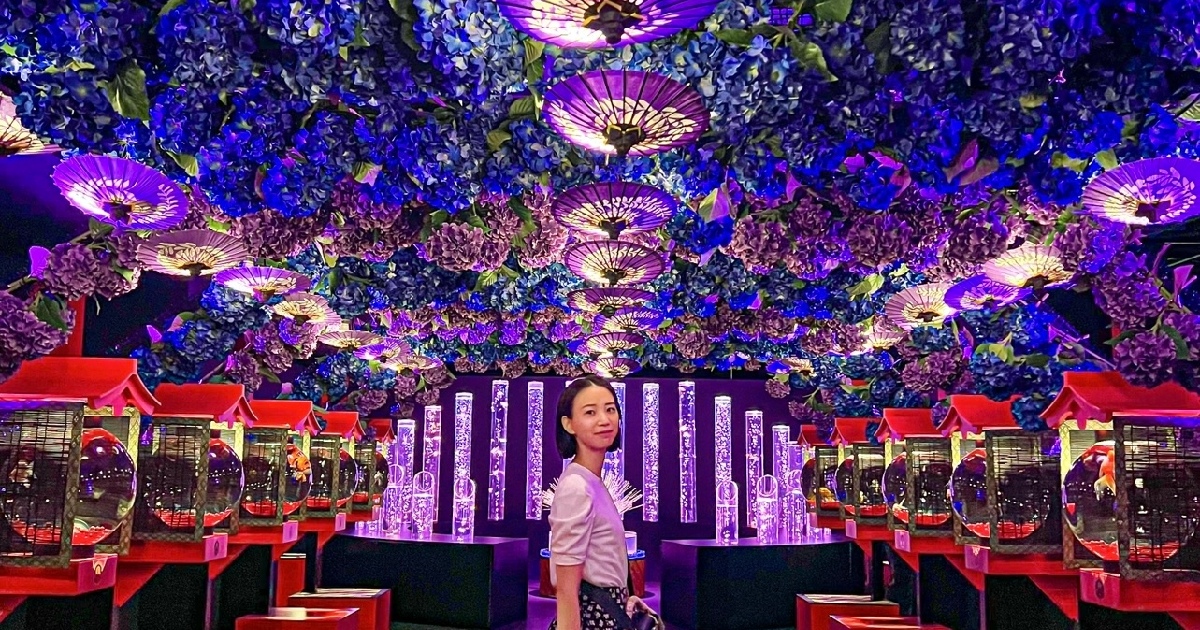 ＊三日月と紫陽花 賑やかな仲間たち＊シーグラスアート 梅雨 梅雨シーズンもおでかけして季節ならではの癒しを！ 紫陽花